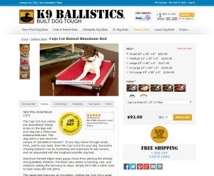 Magento Ecommerce Store Product Landing Page for K9 Ballistics